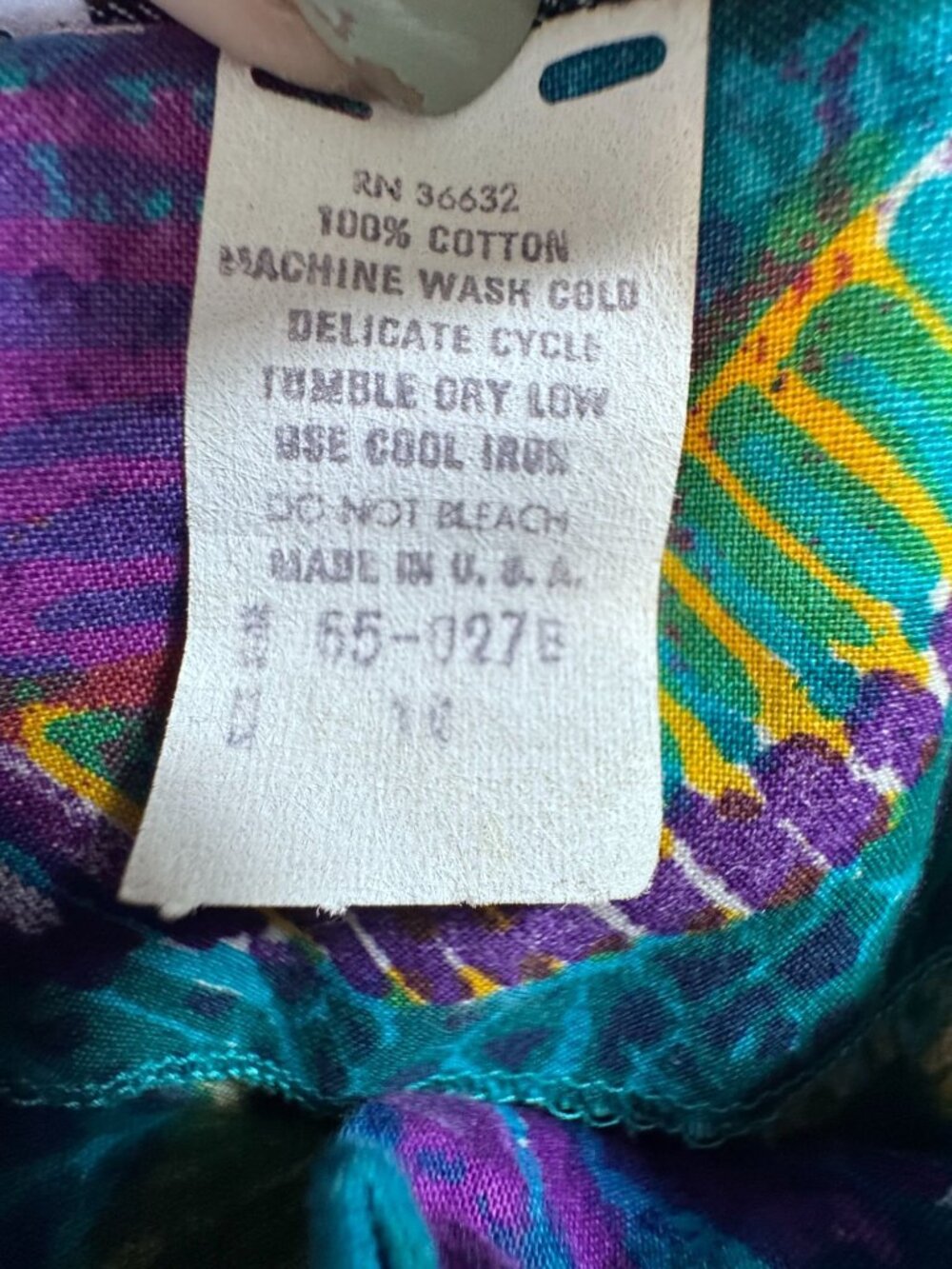 Vintage 80s Melissa Teal Abstract Tropical Print Midi Dress Pockets - Large - Picture 10 of 10